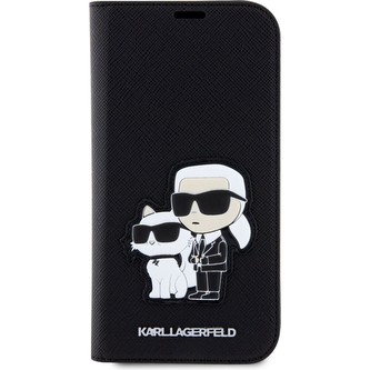 Karl Lagerfeld PU Saffiano Karl and Choupette NFT flipové pouzdro pro iPhone 12/12 Pro černé