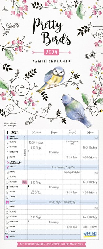 Familienplaner Pretty Birds 2024