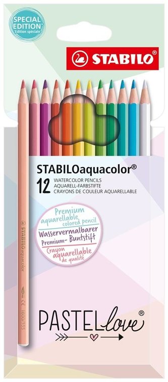 Sada akvarelových pastelek "Aquacolor Pastellove", 12 různých barev, STABILO 1612/7