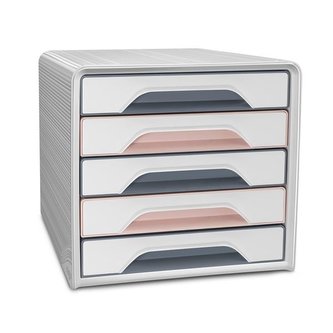 Zásuvkový box Cep Mineral, 5 zásuvek, růžovo/šedý