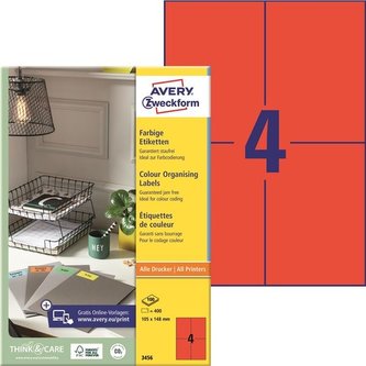 Červené univerzální etikety, 105 x 148 mm, 400 ks