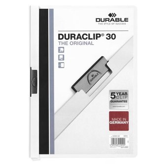 Desky s rychlovazačem "DURACLIP® 30", bílá, s klipem, A4, DURABLE