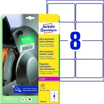 Odolné etikety Avery,bílé,99,1 x 67,7 mm,80 ks Odolné etikety Avery,bílé,99,1 x 67,7 mm,80 ks