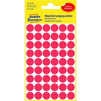 Kulaté etikety Avery, červené, průměr 12 mm, 270ks Kulaté etikety Avery, červené, průměr 12 mm, 270ks