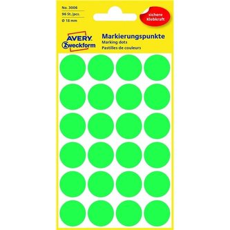 Kulaté etikety Avery, zelené, průměr 18 mm, 96 ks