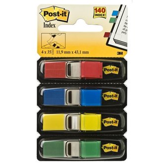 Záložky Post-it v zásobníku, 11,9x43,2 mm, 4 barvy