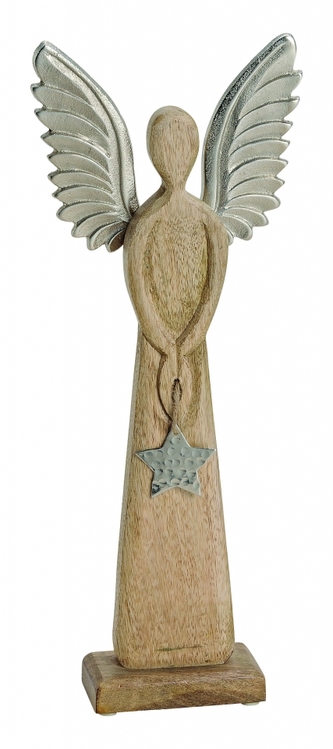 Dřevěný anděl Mango s kovovými křídly 45x17x6 cm