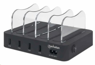 Manhattan USB nabíjecí stanice, 4-Port USB Charging Station, USB-A, černá