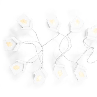 Dekorační světelný řetěz s dřevěnými domečky 6x5 cm - 175 cm