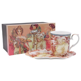 HOME ELEMENTS Hrnek 360 ml, s podtáckem, Mucha Zima