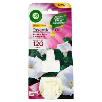 Air Wick Essential Oils tekutá náplň do elektrického přístroje jemný satén a měsíční lilie 19 ml