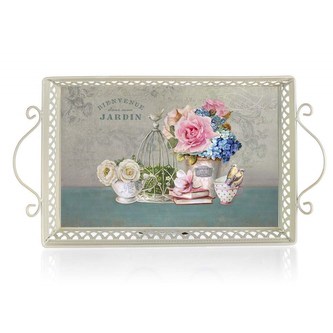 HOME DECOR Podnos plechový JARDIN 41 x 23 x 4,5/9 cm