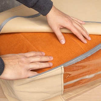 Úložný box-organizér na lůžkoviny a oblečení, světle šedá, 60x45x30 cm Mybesthome