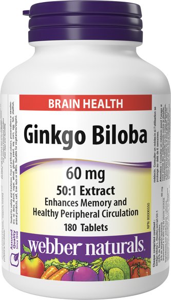 Webber Naturals Ginkgo Biloba 60 mg 180 tbl
