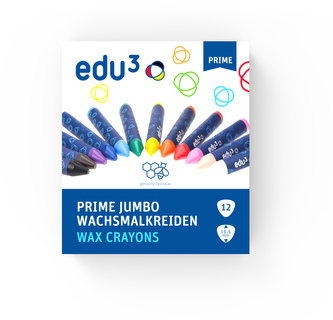EDU3 Jumbo trojhranné voskové pastely s opravdovým včelím voskem, 12 barev, K12 Basic+Plus, baleno v papírové krabičce
