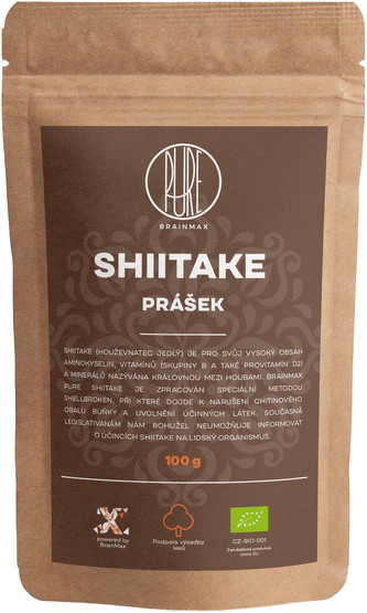 BrainMax Pure Shiitake prášek, BIO 100g