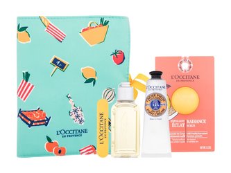 L'Occitane Sweet Moment sprchový gel Verbena Shower Gel 50 ml + peeling Radiance Scrub 6 ml + krém na nohy Shea Butter Foot Cream 30 ml + pilník na nehty + kosmetická taštička