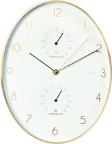 Nástěnné hodiny s teploměrem a vlhkoměrem 34,5 cm zlatý rám
