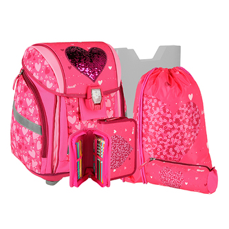Školní batoh - 5-dílný set NEW START 3D s LED osvětlením - Red Heart Školní batoh - 5-dílný set NEW START 3D s LED osvětlením - Red Heart