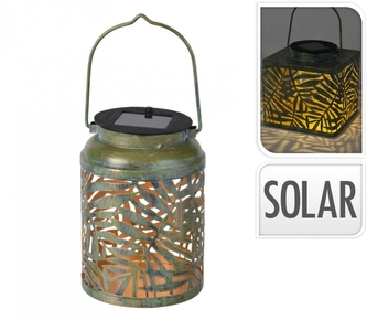 Kovová solární LED lampa Leaf zelená 15,5x11 cm