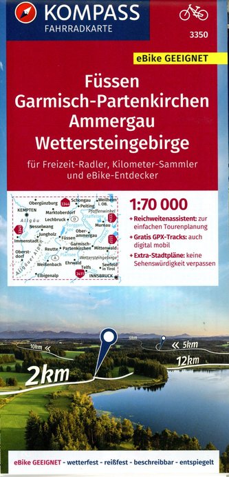 KOMPASS Fahrradkarte 3350 Füssen, Garmisch-Partenkirchen, Ammergau, Wettersteingebirge 1:70.000