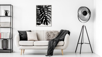 Obraz v rámu Černobílý Tropický List různé rozměry hliníkový rám stříbrná