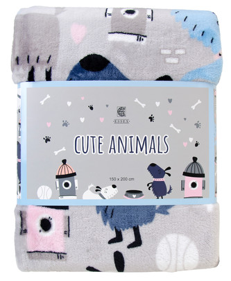 Deka z mikrovlákna CUTE ANIMALS tmavě šedá PEJSEK 150x200 cm Essex