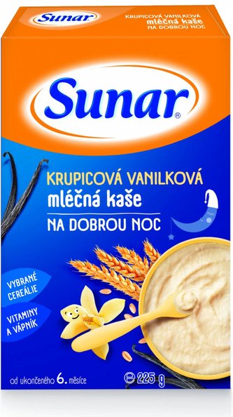 Sunar krupicová vanilková mléčná kašička na dobrou noc 225 g