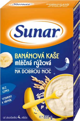 Sunar banánová kašička mléčná rýžová na dobrou noc 225 g