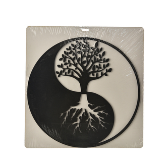 Yin Yank dřevo dekorace na zeď černý 35x35 cm