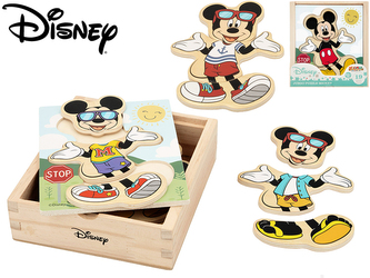 Mickey Mouse vkládačka dřevěná "Obleč Mickeyho" 24m+19ks v dřevěné krabičce ve fólii