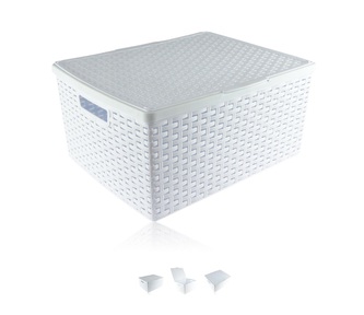 Košík PH 42,5x35x19,5cm s víkem  RATTAN bílá