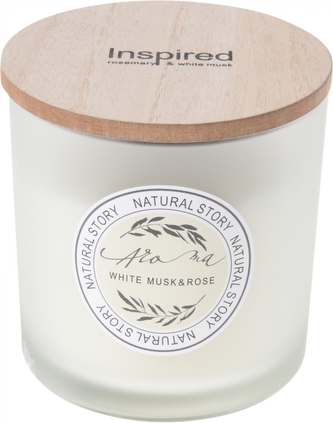 Vonná svíčka WHITE MUSK A ROSE ve skle s dřevěným víčkem 10x10 cm