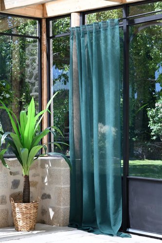 Dekorační záclona s poutky režného vzhledu DERBY zelená 140x260 cm (cena za 1 kus) France Dekorační záclona s poutky režného vzhledu DERBY zelená 140x260 cm (cena za 1 kus) France