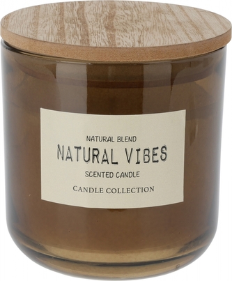 Vonná svíčka ve skle s dřevěným víčkem, hnědé sklo 10,9x10 cm