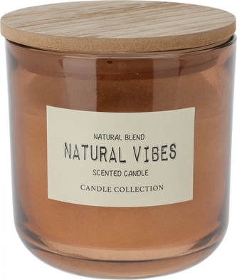 Vonná svíčka ve skle s dřevěným víčkem, světle hnědá 10,9x10 cm