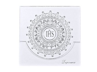 Zaproszenia komunijne z ornamentem srebrny 10szt