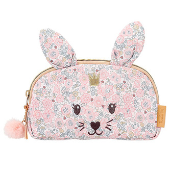 Kosmetická taštička Princess Mimi, Růžová s králíčkem, květinový vzor