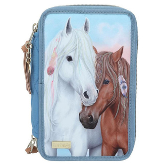 Penál 3 patra s výbavou Miss Melody, Světle modrý, 2 koně