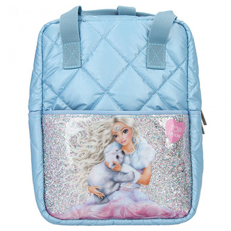 Prošívaný batůžek Top Model, Světle modrý, June s ledním medvědem a flitry