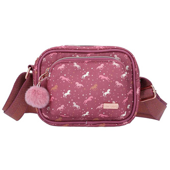 Taštička přes rameno Miss Melody, Vínová, se vzorem koní a hvězd