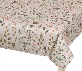 Ubrus DITA - větvičky na režné - béžová, zelená, oranžová - 120x160 cm