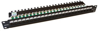 19" Patch panel LEXI-Net EXCLUSIVE 24port, UTP, 50µm, Cat5E, duální svorkovnice, černý