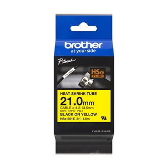 Brother HSE-651E, 21 mm x 1.5 m, černý tisk / žlutý podklad , originální páska