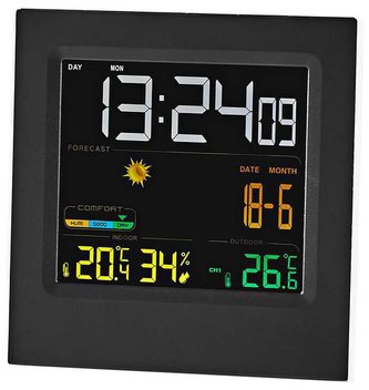 NEDIS meteostanice/ vnitřní a venkovní/ digitální/ bezdrátový senzoru počasí/ předpověď počasí/ čas/ LED/ budík/ černo-b