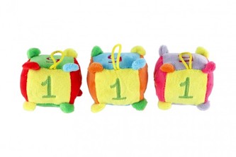 Kostka chrastítko plyš 7,5x7,5cm 3 barvy 0+