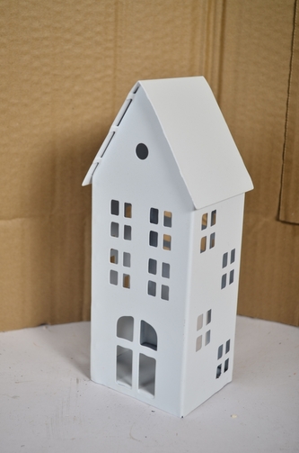 Kovový domeček na čajovou svíčku, bílý, 20x8,5x6 cm