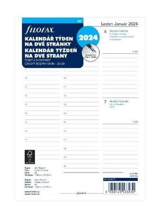 Filofax Náplň do diáře 2024 - A5, týden/2 str, linky, ČJ+SJ