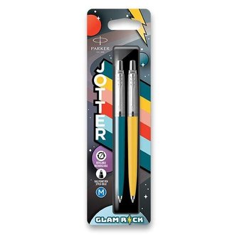 Kuličkové pero "Jotter Glam Rock", modrá, žlutá a modrá barva těla, sada, 0,7 mm, stříbrný klip, PAR