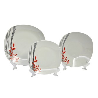 HOME ELEMENTS Jídelní set 6ks talíř,6ks polévkový talíř,6ks dezertní talíř,Pruhy a lístky